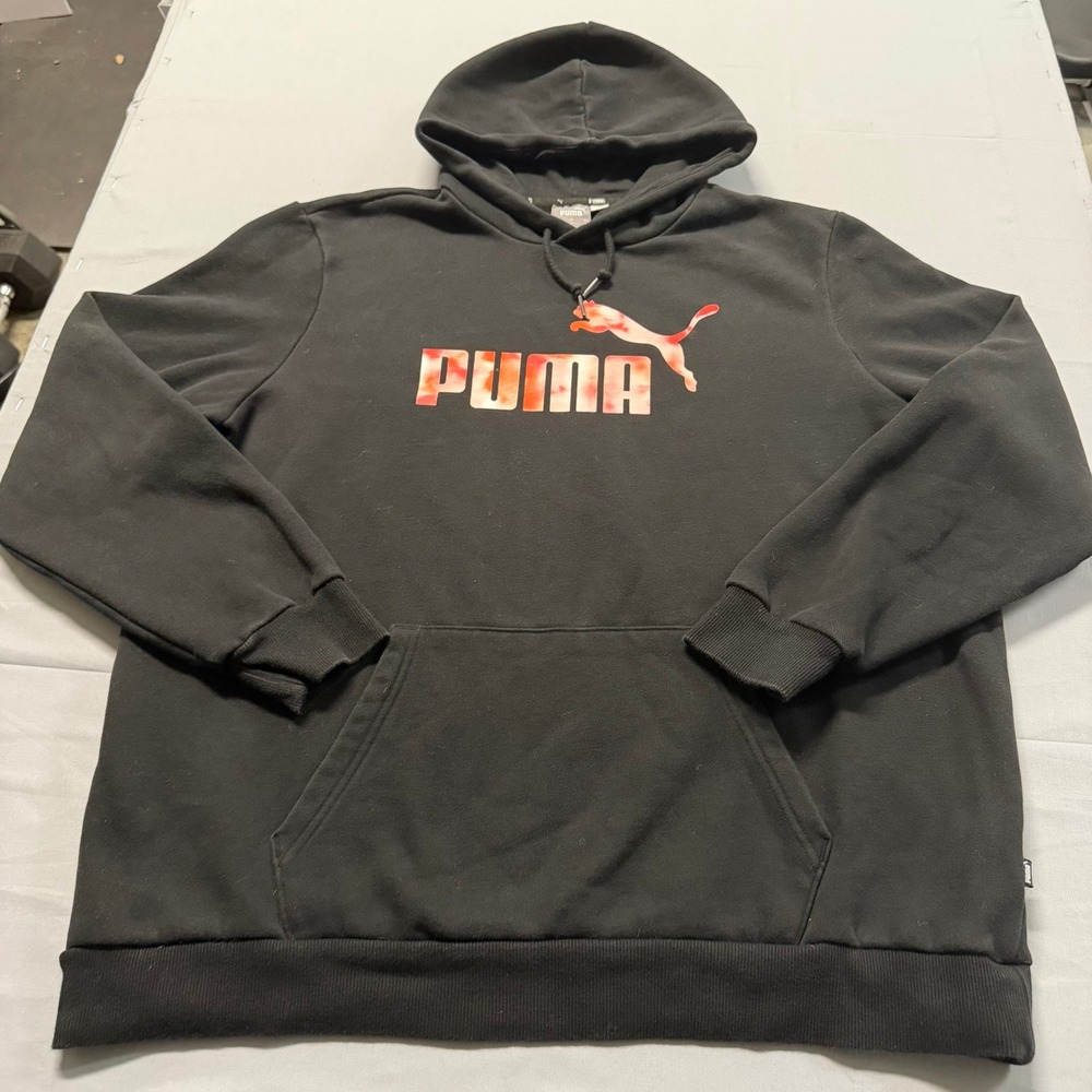 Puma Mens Essentials Logo Hoodie Black Orange Tie Dye Graphic XL